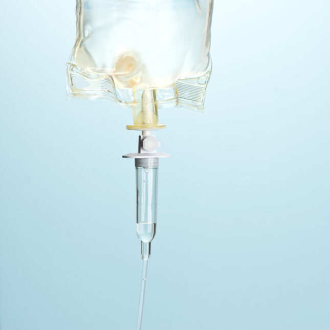 iv bag/baby blue background