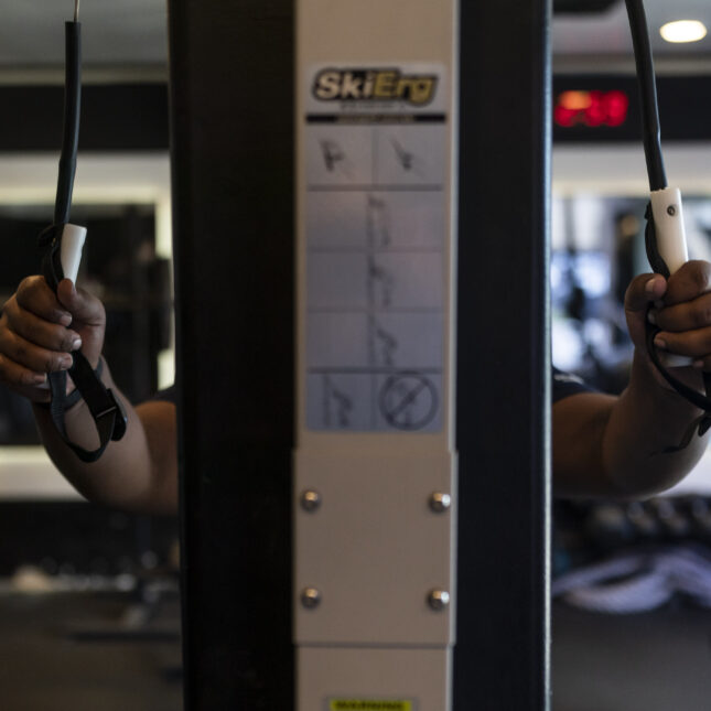 A teenager exercises at a Los Angeles gym